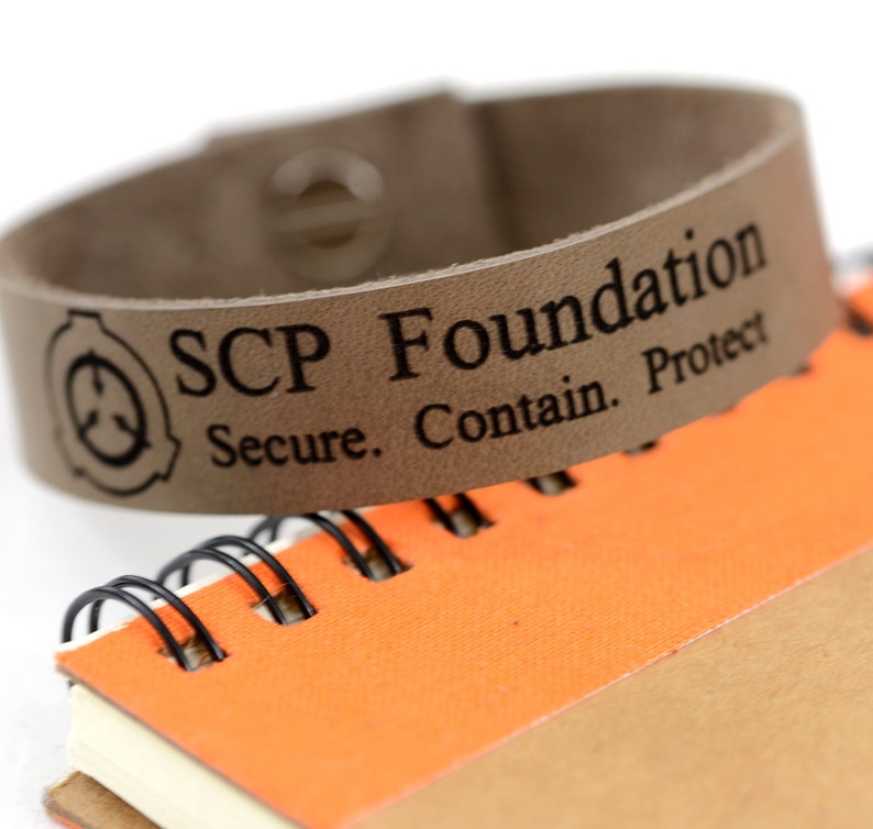 SCP Foundation Bracelet Engraved Leather Bracelet for Men Message Bracelet SCP Jewelry Gift for Boyfriend or Girlfriend SCP Foundation Logo