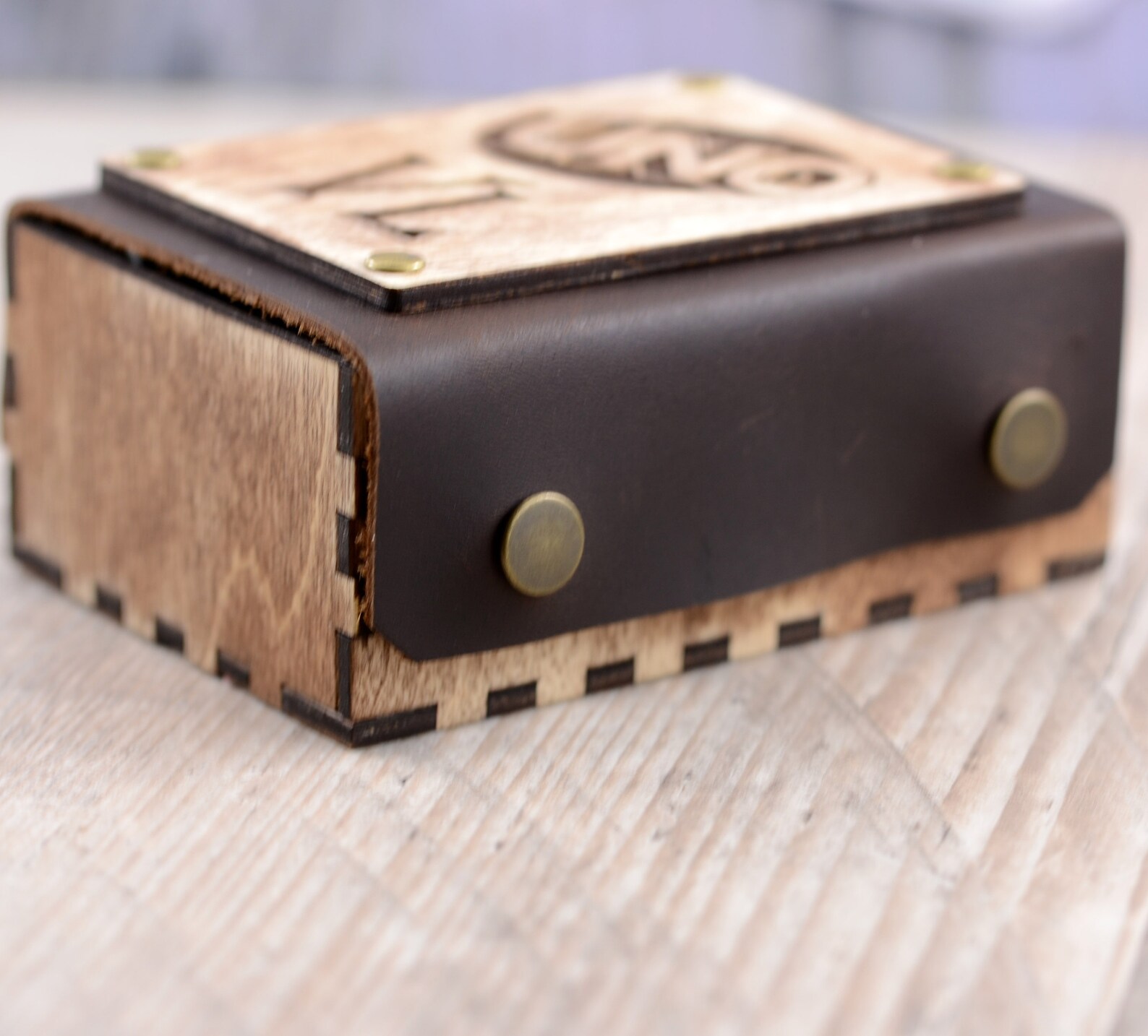 Personalized UNO card holder box Leather and wooden box for Etsy