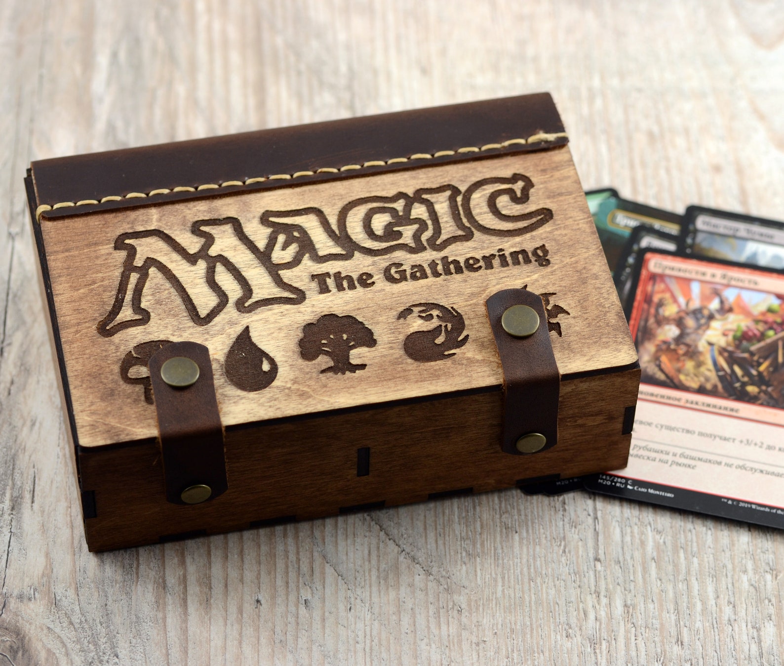 Handmade MTG deck box Wood and leather box for MTG card Etsy