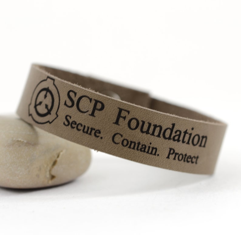 SCP Foundation Bracelet Engraved Leather Bracelet for Men Message Bracelet SCP Jewelry Gift for Boyfriend or Girlfriend SCP Foundation Logo