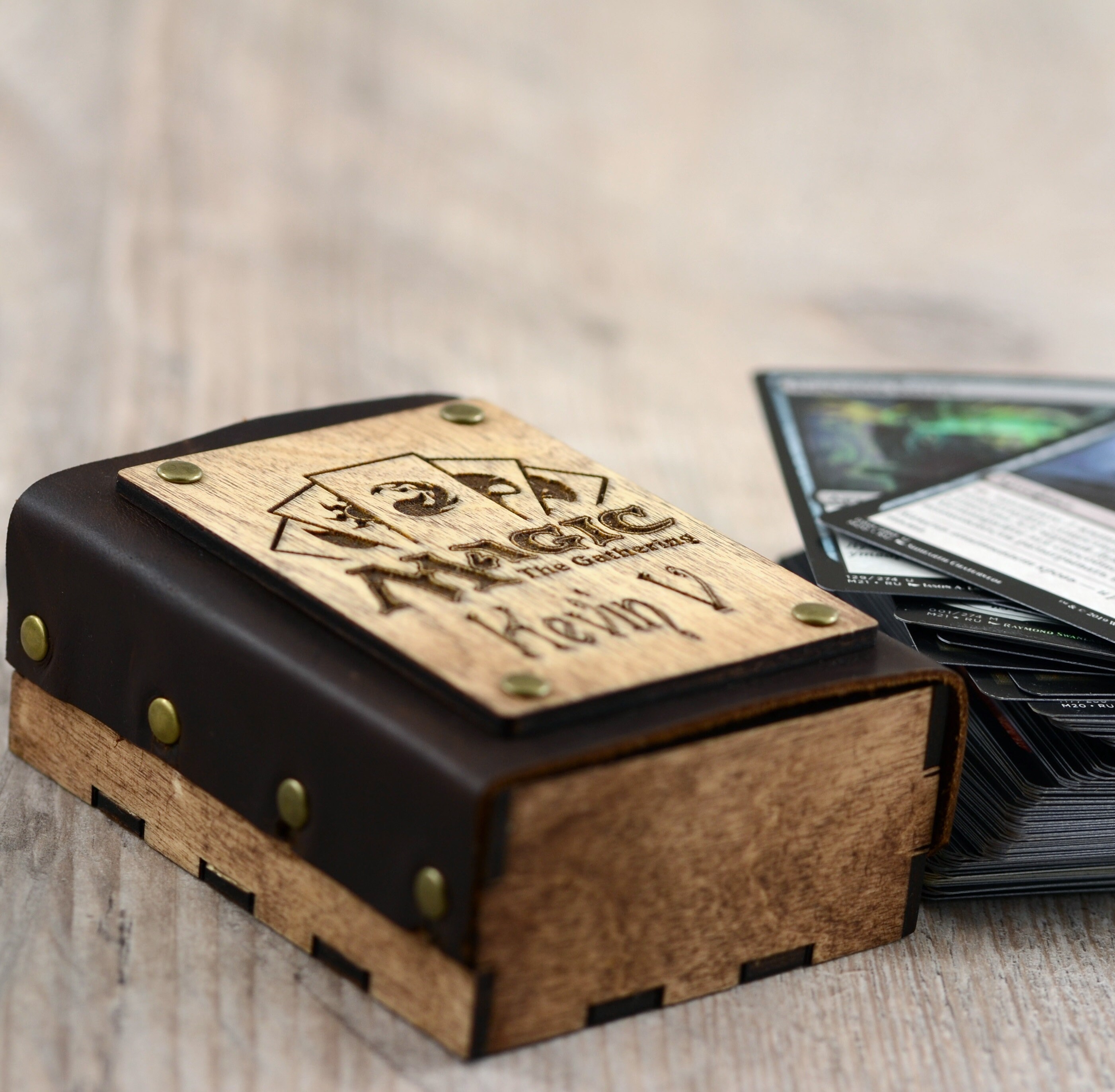 Personalized MTG deck box Wood and leather box for MTG card Etsy