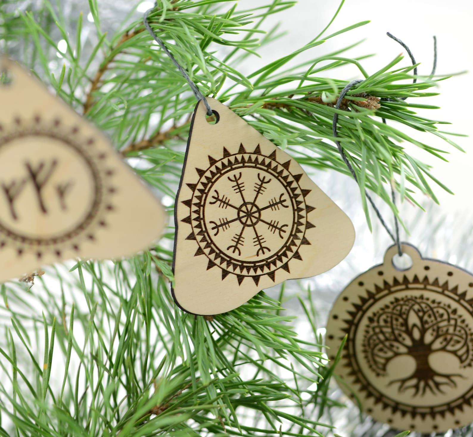 Set of 5 Viking Wooden Christmas Ornaments Scandinavian Etsy