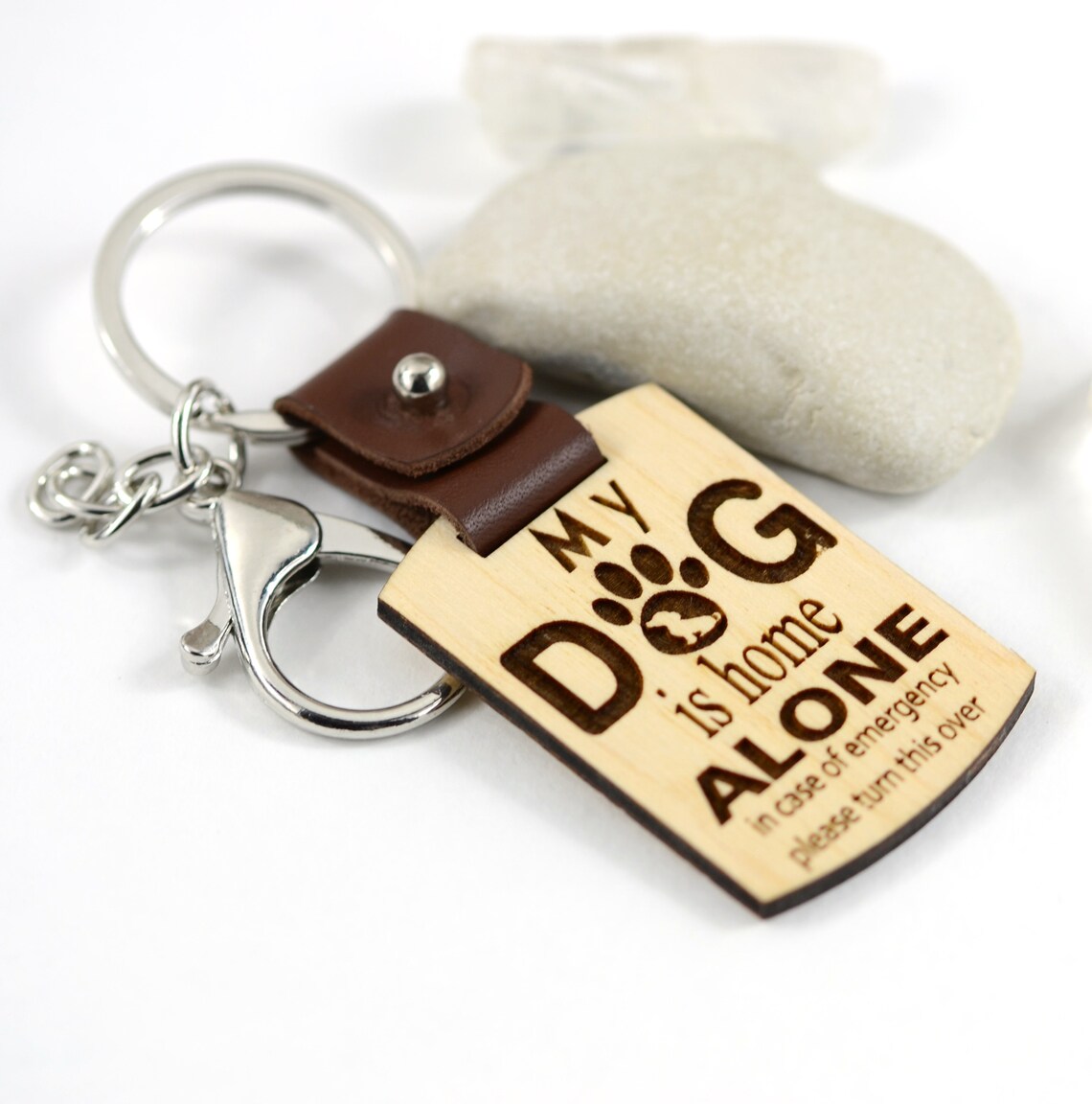 My dog is home alone keychain Personalized dog keychain Safety Etsy