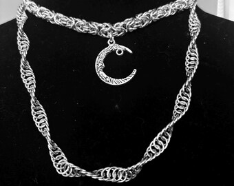 Chainmail Moon Stacked Spiral Necklace