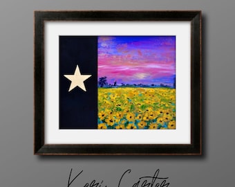 Sunflower field at sunset on a Texas flag