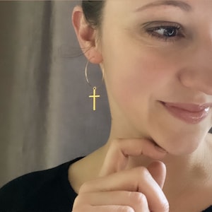 Gold Cross Hoop Earrings
