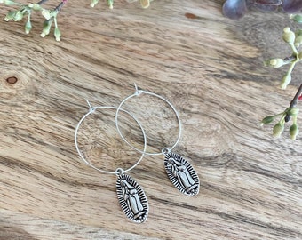 Our Lady of Guadalupe Hoop Earrings, Silver