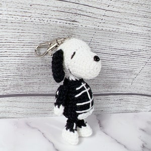 Grow in Dark Crochet Cartoon Dog in Skeleton Costume Keychain