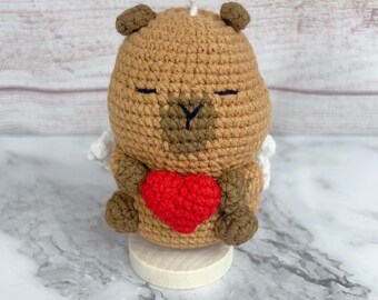 Crochet Angel Capybara Holding Heart