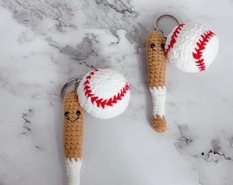 Crochet Baseball and Baseball Bat Keychain / Charm