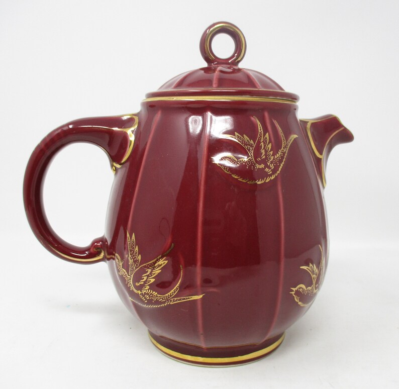 Rare Hall Novelty Teapot Maroon Birdcage with Gold Trim Etsy