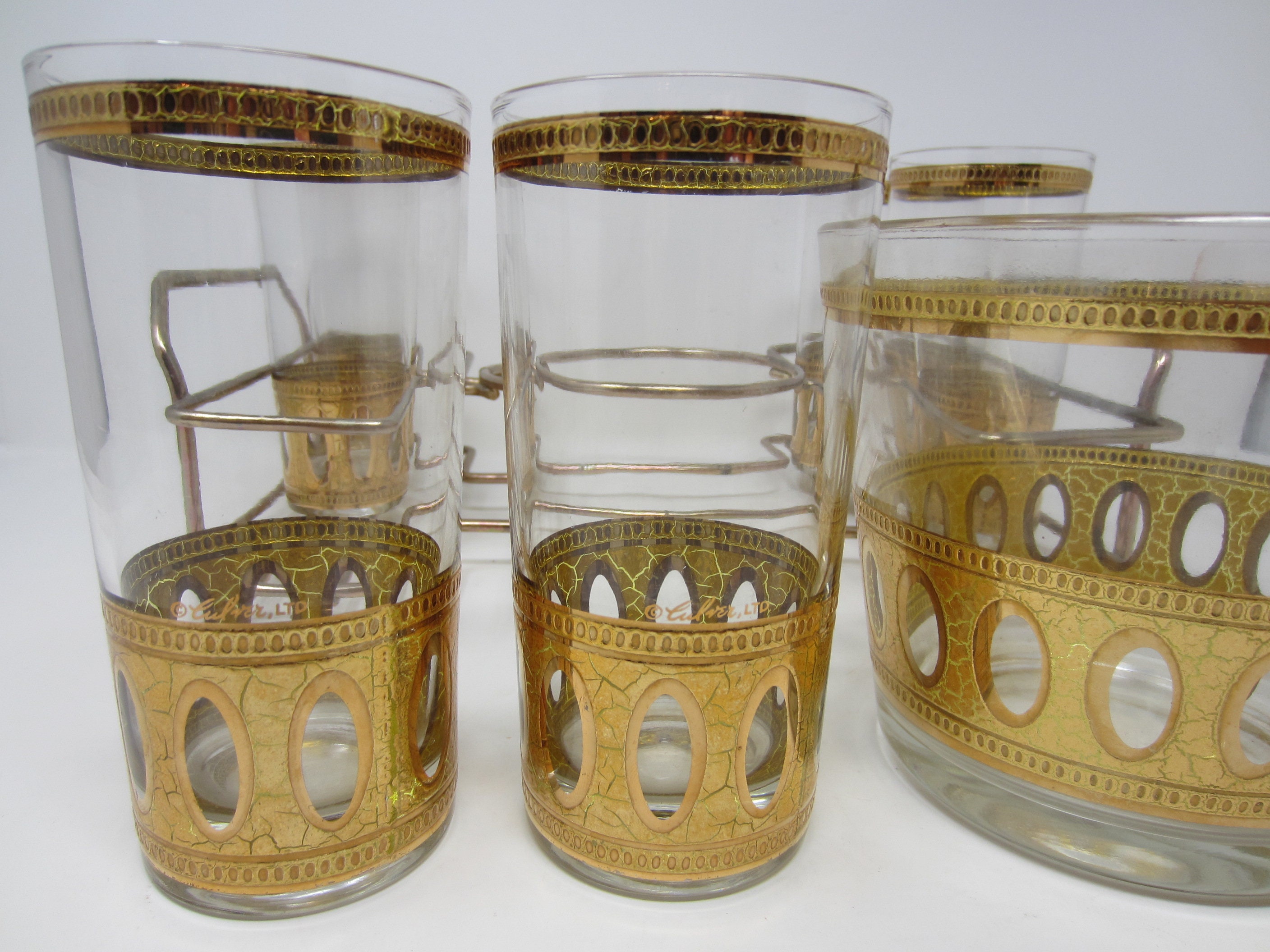 MCM Ice Bucket & High Ball Gold Glass Caddy Bar Set Culver Etsy