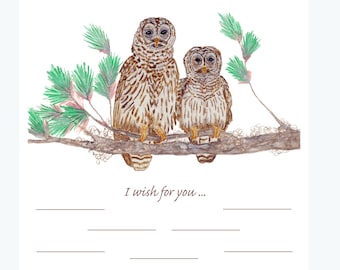 Vision Board, Barred Owl, Watercolor, Wildlife painting, Stationary, Healing Art,