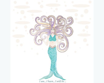 Vision Board, Inspiration Board, Watercolor, Healing Art, Mermaid, Stationary