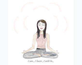 Vision Board, Inspiration Board, Watercolor, Healing Art, Yoga Image, Stationary