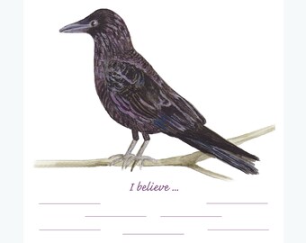 Vision Board, Black Crow, Watercolor, Healing Art, Spirit Animal, Stationary