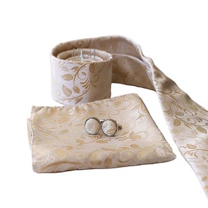 Champagne Gold Floral Wedding Tie Set - Champagne Neckties - Floral Ties