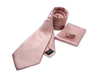 Rose Gold Tie and Pocket Square Set - Rose Gold Bow Tie Set - Rose Gold Wedding Ties - Rose Gold Neckties