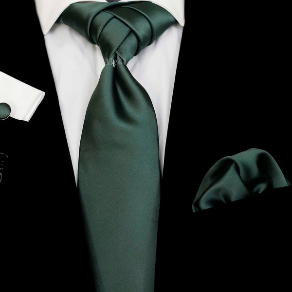 Hunter Green Tie and Pocket Square Set - Hunter Green Necktie