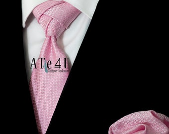 Pink Necktie and Pocket Square. Anniversary Gifts Matching Tie Set, Pink Suit Accessories
