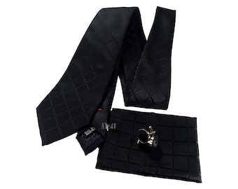 Black Checkered Tie and Pocket Square Set - Black Neckties, Business Ties