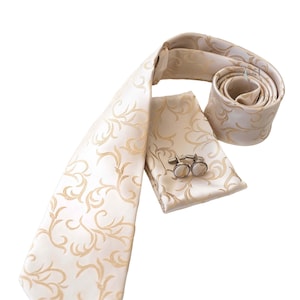 Champagne Gold Vine Tie and Pocket Square Set - Champagne Wedding Ties - Champagne Necktie