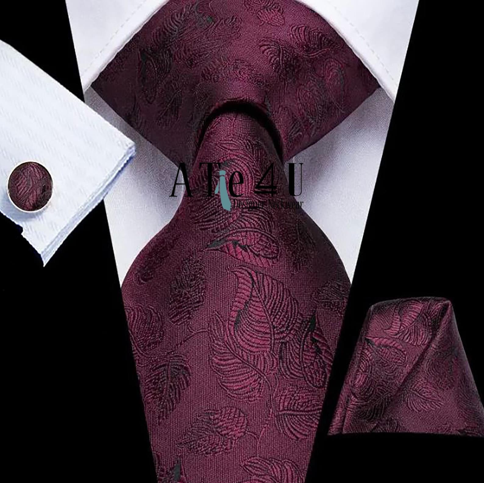 Burgundy Wine Floral Tie and Pocket Square Groom Wedding Etsy