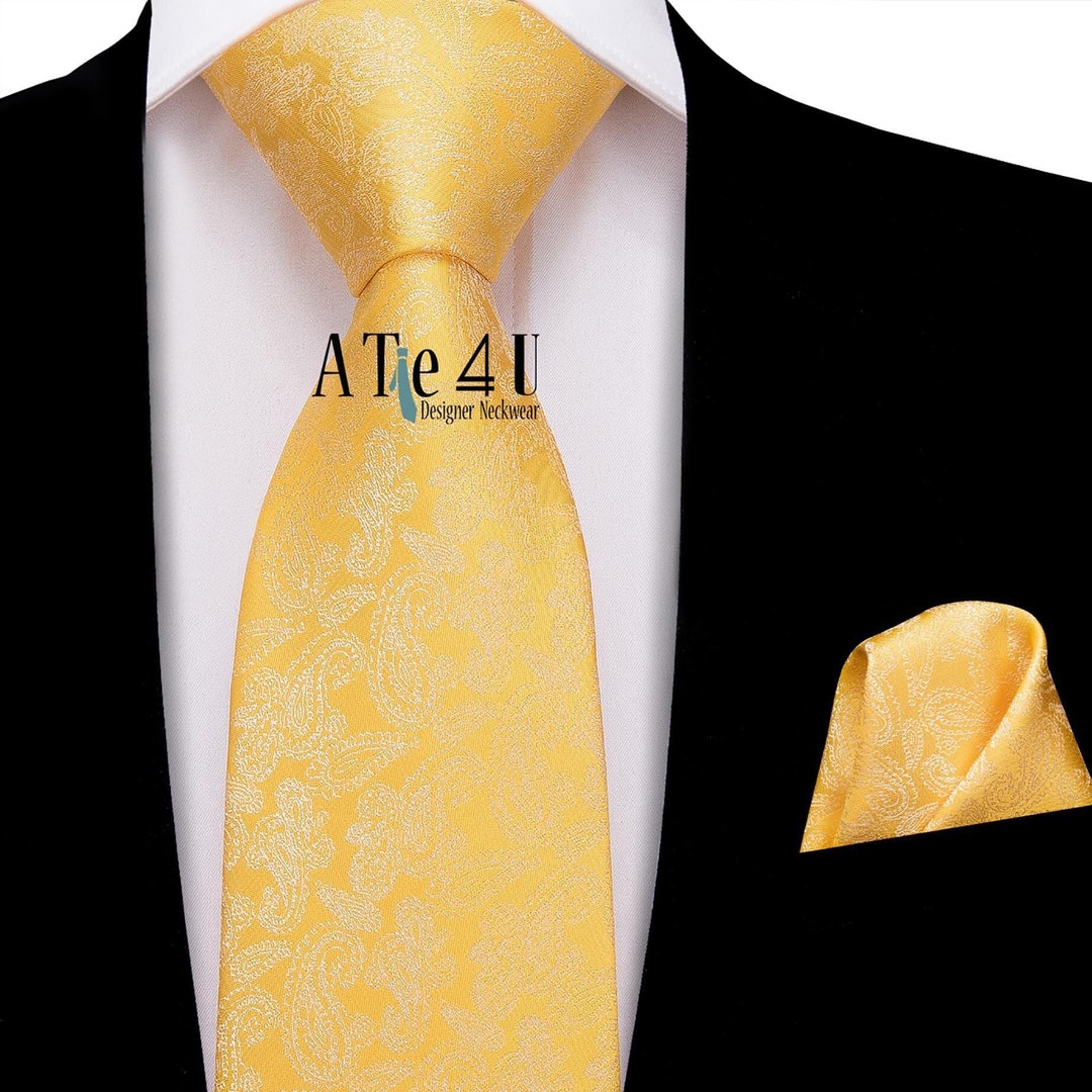 Yellow Paisley Tie and Pocket Square Yellow Weddings Yellow Etsy