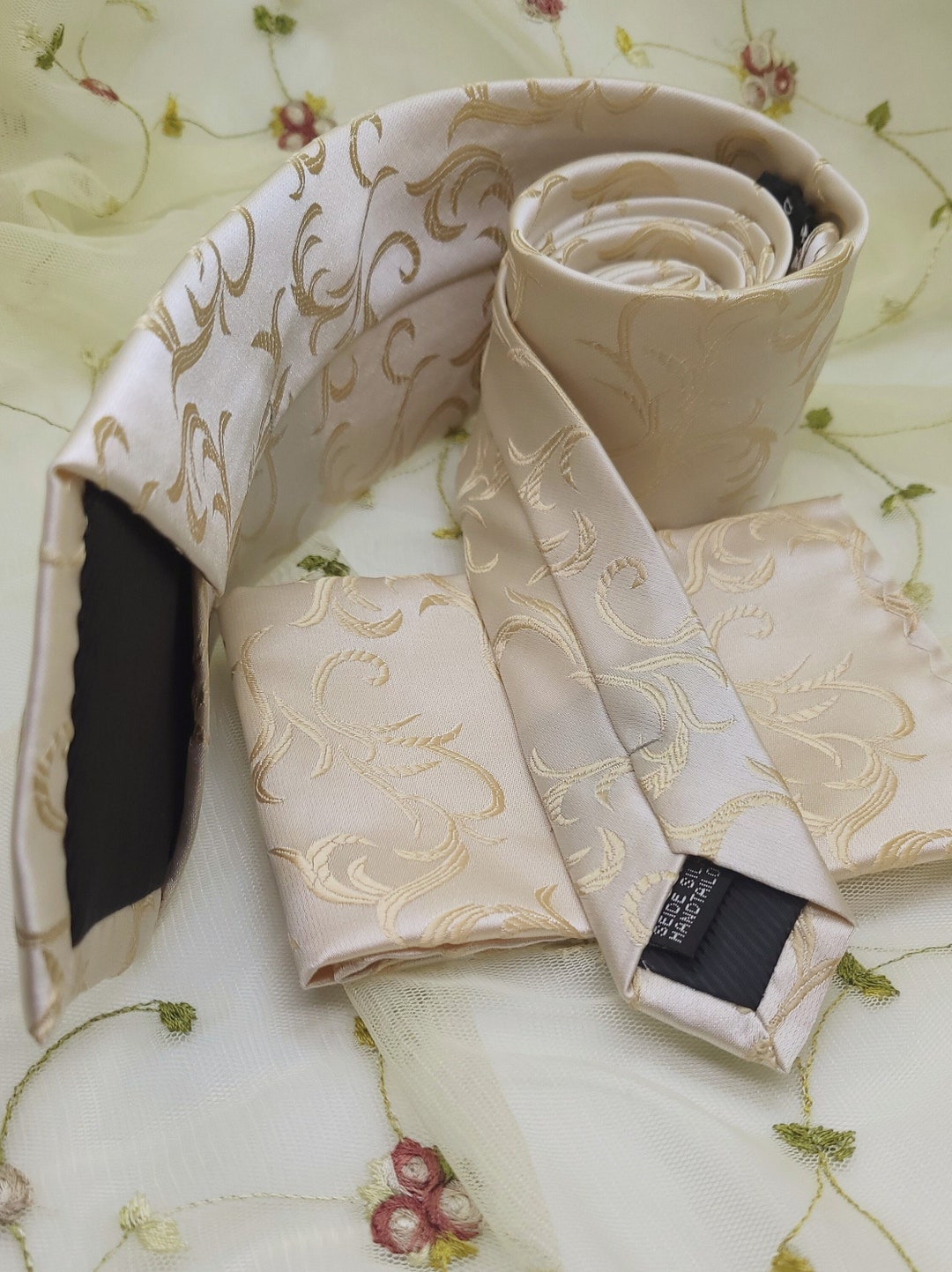 Champagne Gold Vine Tie and Pocket Square Champagne Wedding - Etsy
