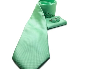 Mint Green Tie and Pocket Square Set. Mint Ties, Men's Mint Green Necktie Suit Accessories