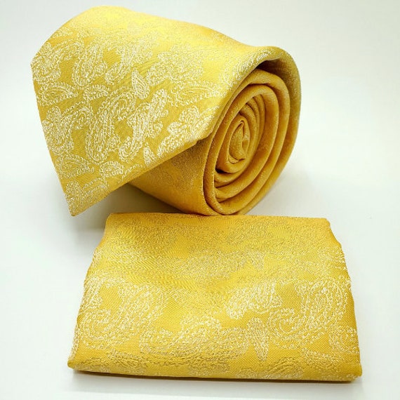Yellow Paisley Tie and Pocket Square Yellow Wedding Tie Etsy