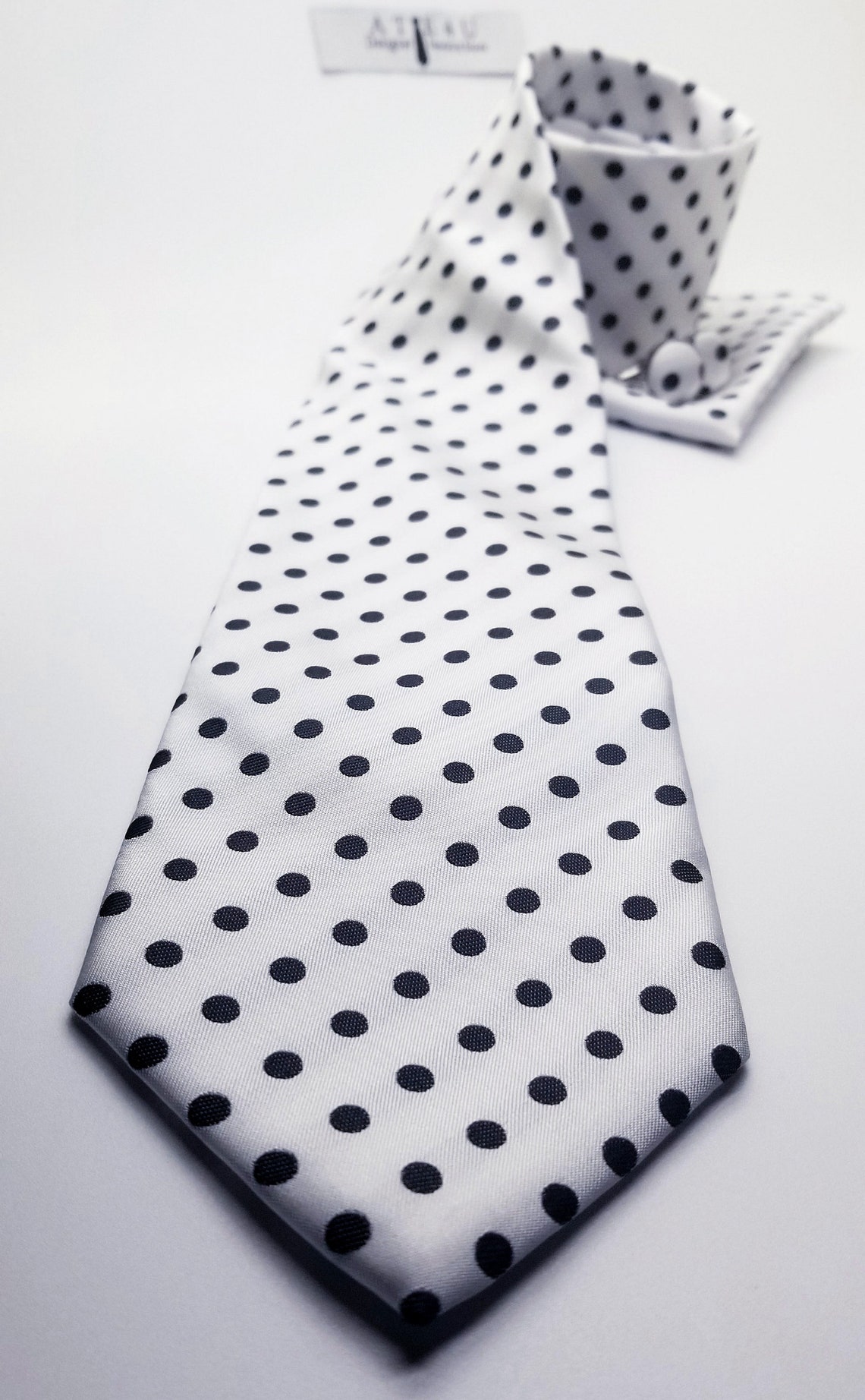 Black Polka Dots Tie and Pocket Square Set Black and White | Etsy