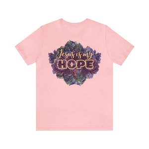 Damen Sommer Shirt mit zartem Blumendruck und Aufschrift: Jesus is my Hope