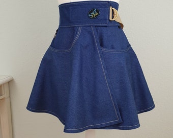 Denim treat skirt for dog walking