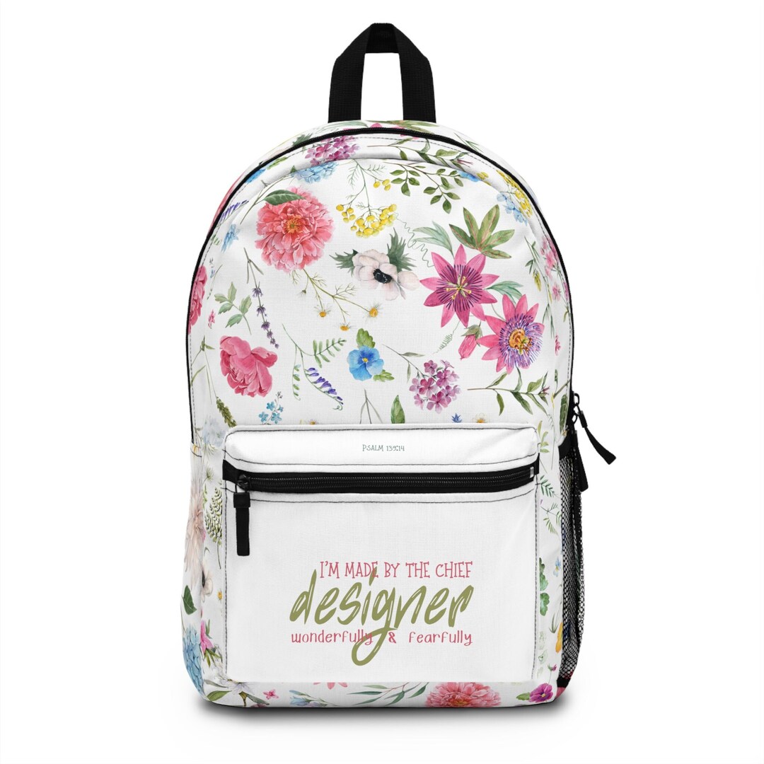 Backpack White With Floral Pattern and Inscription I m Made by the Cheaf Designer. Etsy