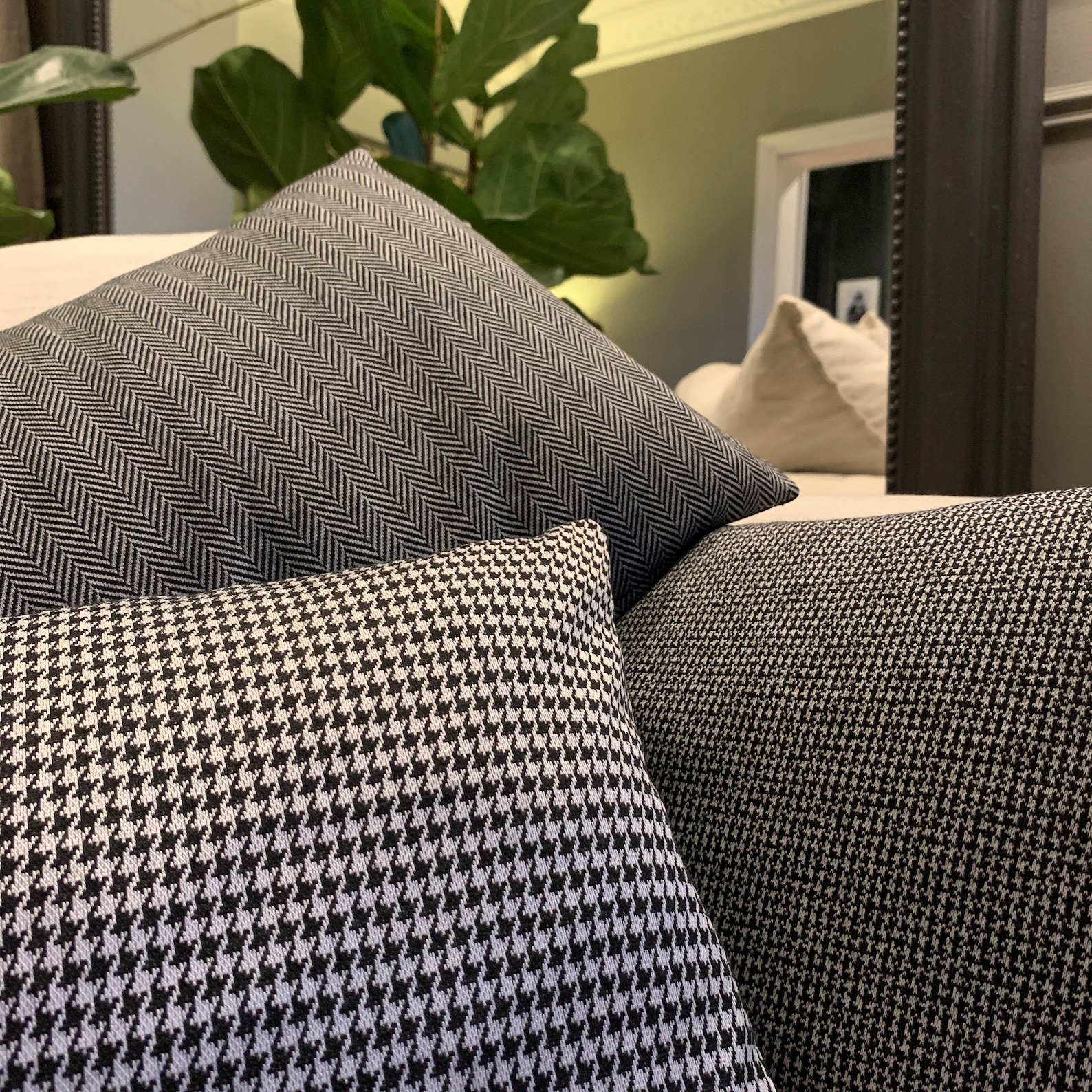 Black and White Decorative Cushion With Timeless Chevron Houndstooth