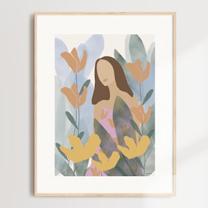 Frau Illustration, Blumen Illustration, Mode Illustration, Blumen Wanddruck, Wanddruck, Wandkunst, A4 Größe, A3 Größe, handgemachtes Poster