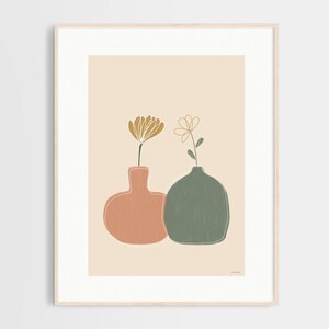 Arte de pared de cerámica abstracta, ilustración de flores, impresión de pared de flores, ilustración hecha a mano, póster, decoración de pared, impresión de ilustración, tamaño A4