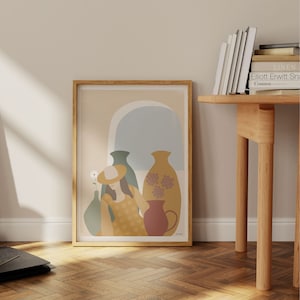 Ilustración de mujer, Ilustración de flores, Ilustración de moda, Arte de pared de cerámica abstracta, Impresión de pared, Póster, Tamaño A4, Tamaño A3
