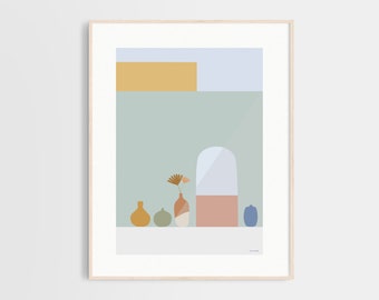 Summer Terracota Illustration, Summer House Illustration, Wall Decor, Wall Print, Poster, Pottery Illustration, Minimal Illustration, A4