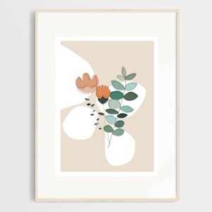 Impresión botánica, impresión de pared de flores, impresión de flores coloridas, ilustración hecha a mano, decoración de pared, ilustración mínima, tamaño A4