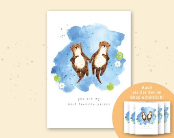 Postkarte Otter "You are my most favorite person", Freundschaft, Valentinstag, Liebe, Jahrestag