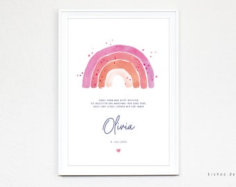 Memory Star Child, Rainbow Pink, Keepsake Asterisk, Grief, Picture, Birth Poster, Watercolor, A4 Print, Customizable