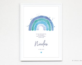 Remembrance star child, rainbow blue, souvenir star, mourning, picture, birth poster, watercolor, A4 print, customizable