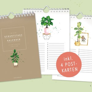 Perpetual birthday calendar &quot;Plantlover&quot; edition, A5, ring binding, incl. 4 postcards