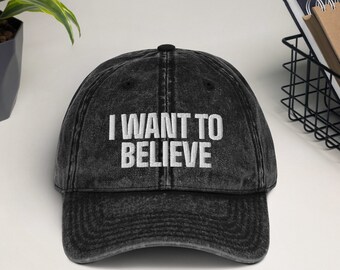 Ik wil geloven Cap Vintage Cap Baseball Cap voor UFO-liefhebbers Cadeau voor Alien Lovers Typografie Cap Vintage Cotton Twill Cap