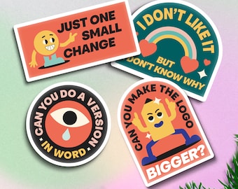 Customer Feedback Laptop Stickers for Designers Sticker Sheet Graphic Design Funny Quotes Sticker Gift for Designer Set of 8 Stickers