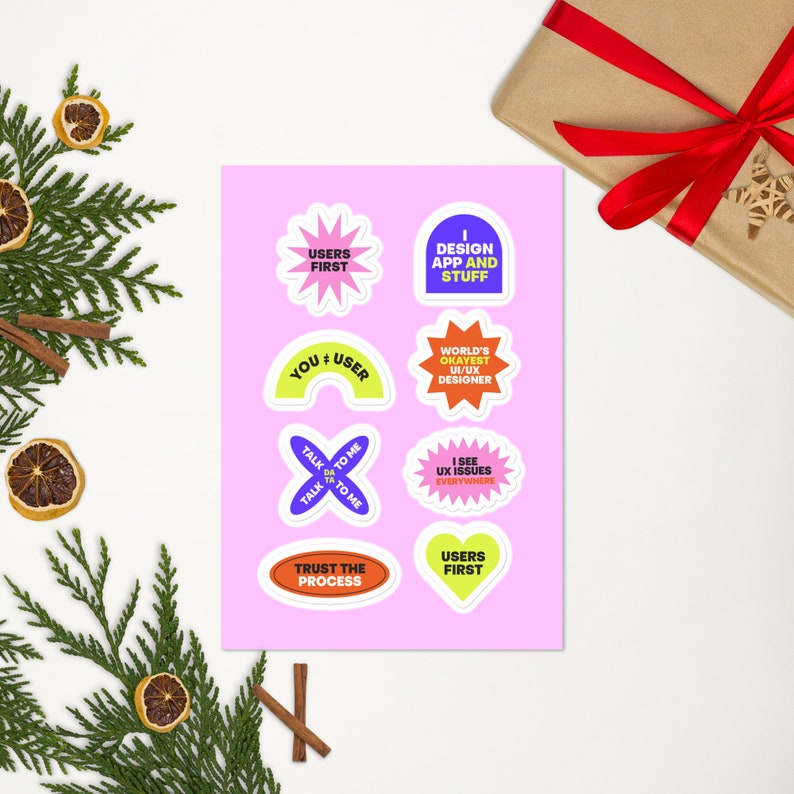Stickers for UX designers Stickers for Researchers Sticker Sheet for UX Writing Set of 8 Vinyl Decals for Laptop UX Designer Gifts