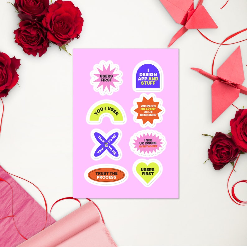 Stickers for UX designers Stickers for Researchers Sticker Sheet for UX Writing Set of 8 Vinyl Decals for Laptop UX Designer Gifts