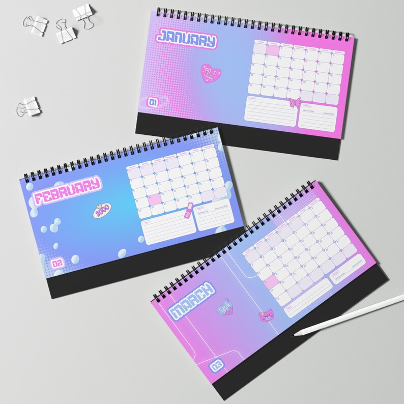 2024 Desk Calendar 2024 Calendar Pink Desk Calendar Y2K Aesthetic